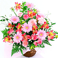 季節のアレンジ・ピンク系の花画像